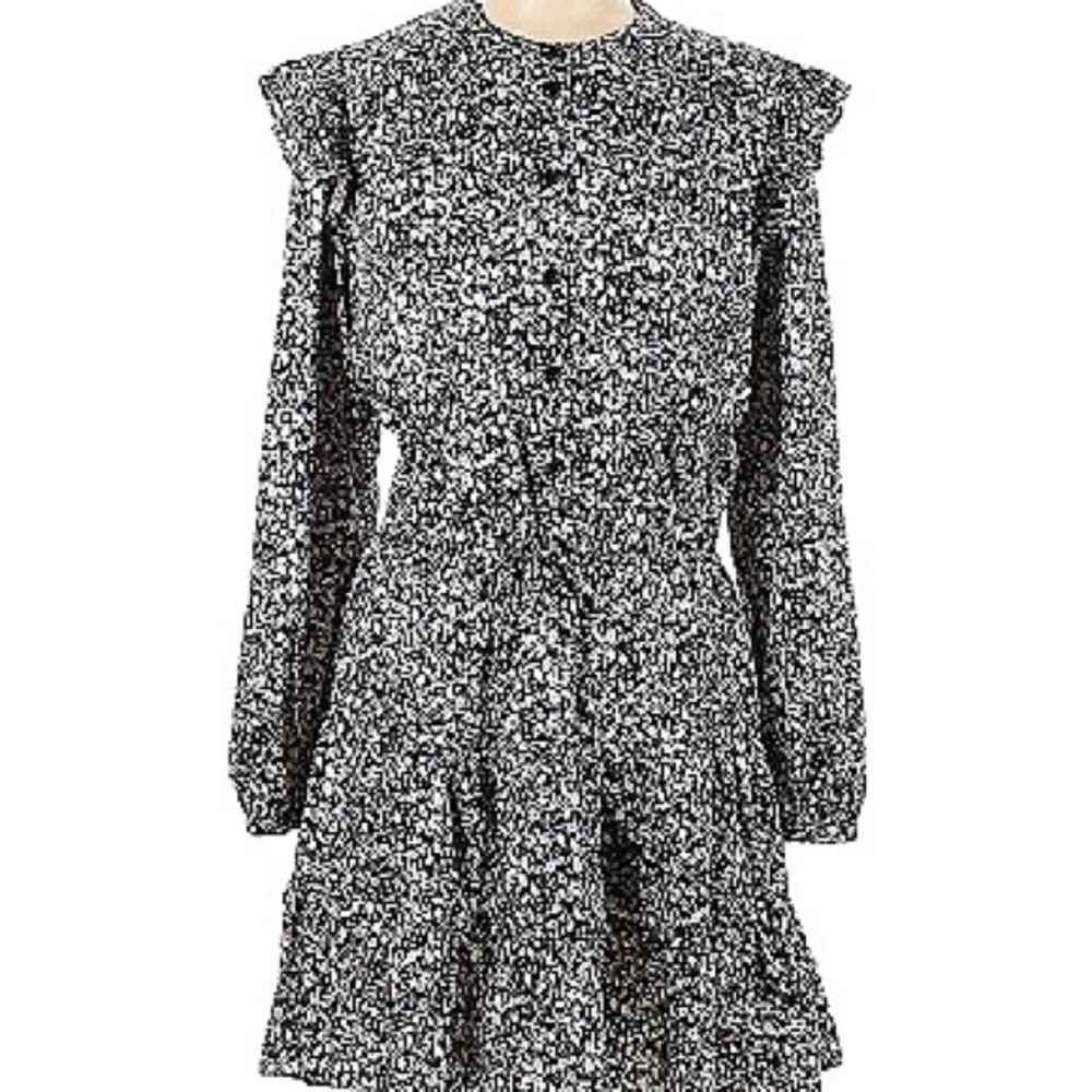 Rebecca Minkoff Black and White Tie Waist Floral Dress Small